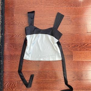 white and black silk top (meant for smaller chest) size small nwt